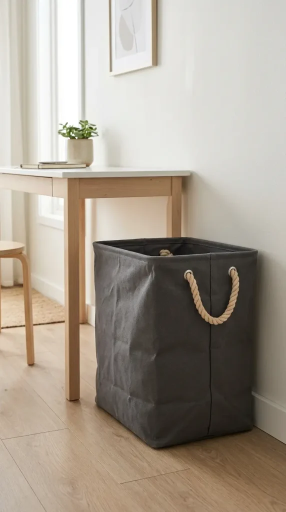 13 Boys Room Decor Modern Minimalist Neutral Calm 7 7. Canvas Storage Bin in Charcoal