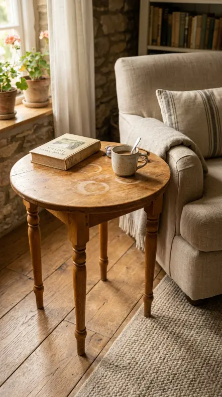 15 Light Linen Swivel Reading Chair Bedroom Nook Ideas 7 7. Round Wood Side Table with Turned Legs