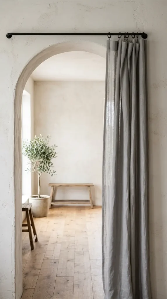 12 Cozy Reading Corners Scandi Sheepskin Arch Nook 7 7. Simple Linen Curtain in Soft Grey