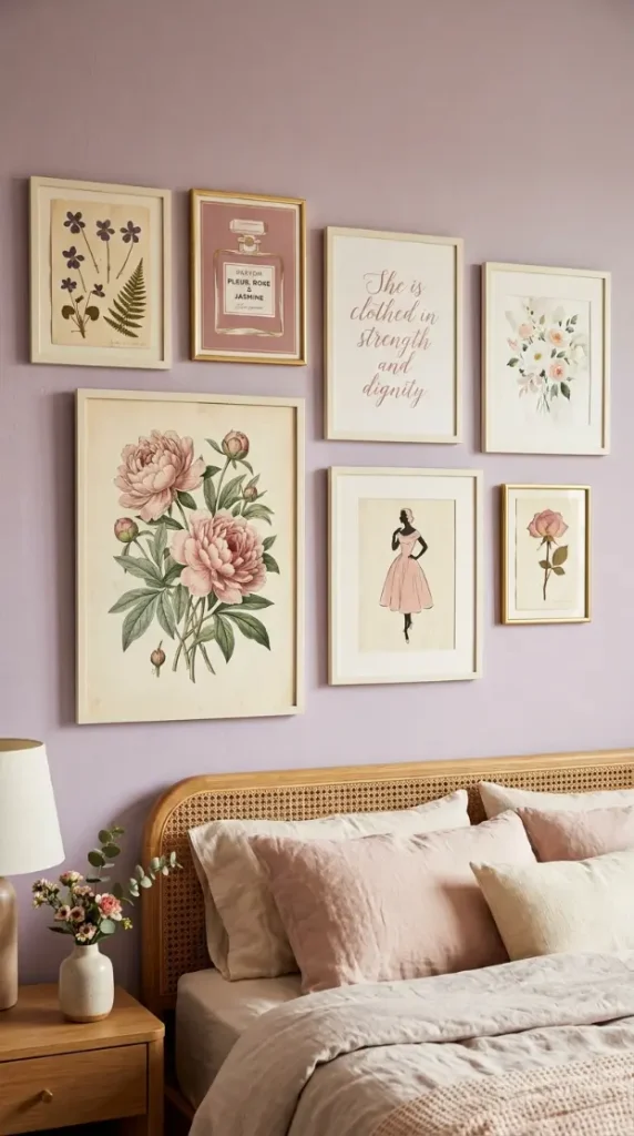 24 Apartment Bedroom Decor Pastel Dreamy Feminine Style 7 7. The Gallery Wall of Feminine Art