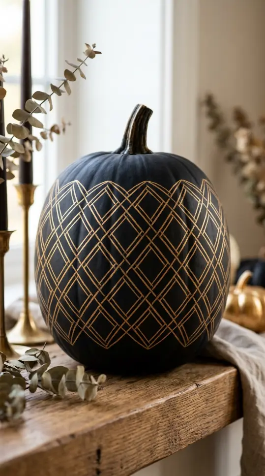 12 DIY Fall Home Decor Projects: Painted Pumpkin Collection 7 7. The Geometric Stencil Pattern