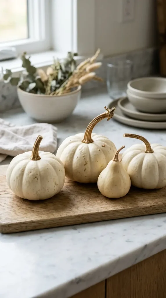 15 Chic Neutral Halloween Decor Kitchen Counter Style 7 7. The Marble or Stone Mini Pumpkin