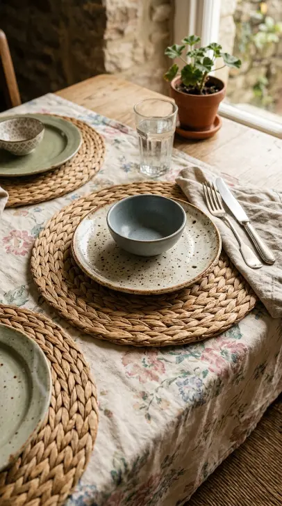 14 Summer Cottagecore Garden Patio Wildflower Sitting 7 7. Woven Rattan Placemats