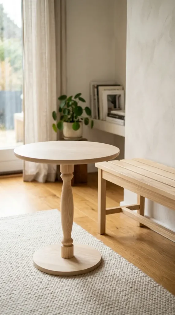 12 Cozy Reading Corners Scandi Sheepskin Arch Nook 8 8. A Small Round Side Table in Pale Ash Wood