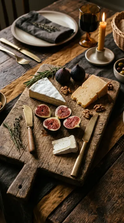 16 Small Moody Thanksgiving Table for Intimate Nights 8 8. A Weathered Cutting Board Serving as a Small Cheese and Fig Board