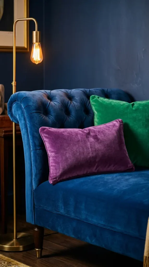 10 Chaise Lounge Velvet Jewel Tone Sapphire Blue Style 8 8. An Amethyst Velvet Lumbar Pillow