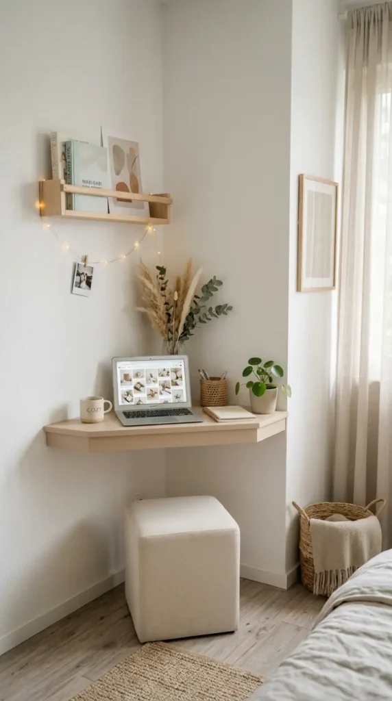 17 Small Bedroom Declutter Ideas for a Spacious Feel 8 8. Corner Desk Replacing a Full Wall Desk