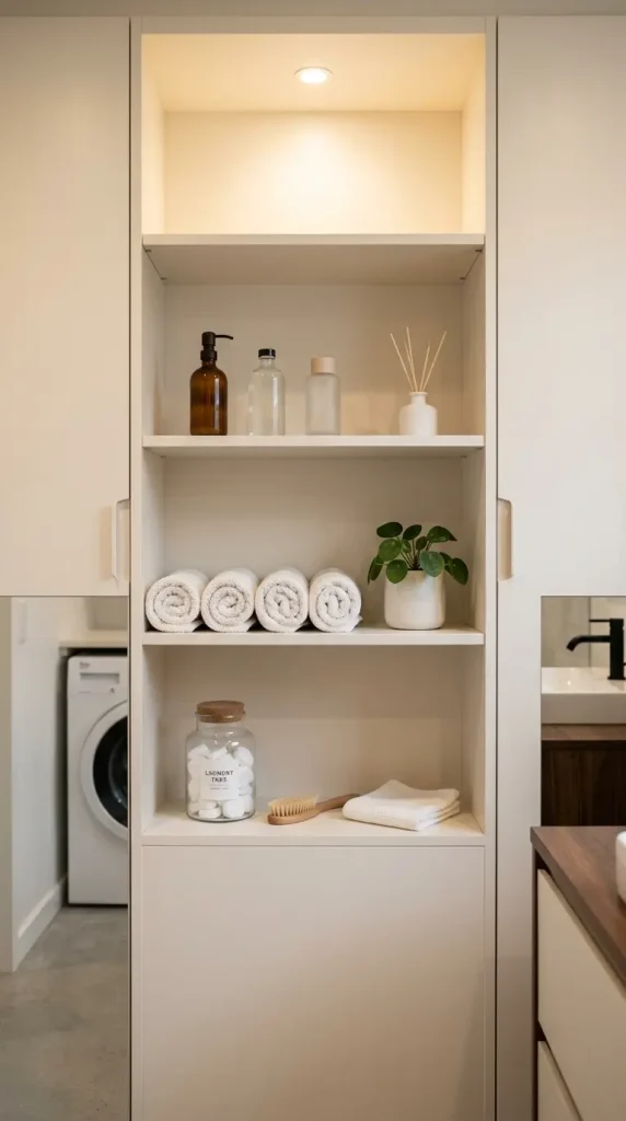 16 Laundry Room Bathroom Combo Maximized Built-In Minimal 8 8. Open Millwork Shelving for Display and Quick Access