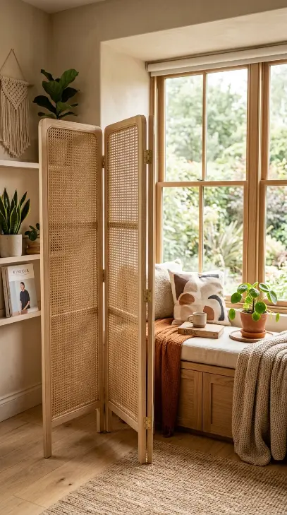 15 Small Apartment Window Reading Nook Renter Friendly Ideas 8 8. Portable Folding Screen for Privacy