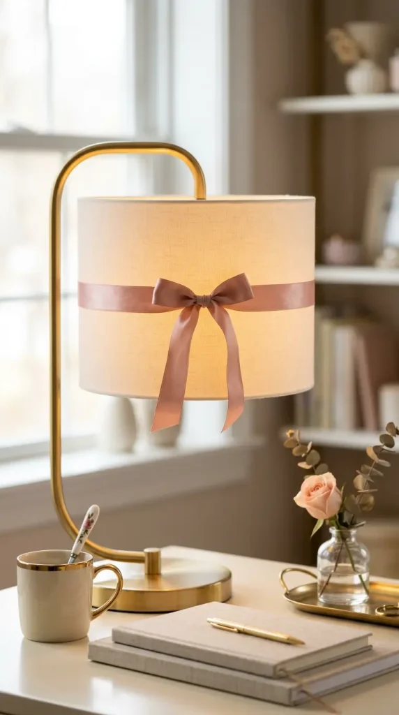 10 Home Office Ideas for Women Coquette Pink Arch Gold Style 8 8. The Blush Silk Ribbon Lamp Shade
