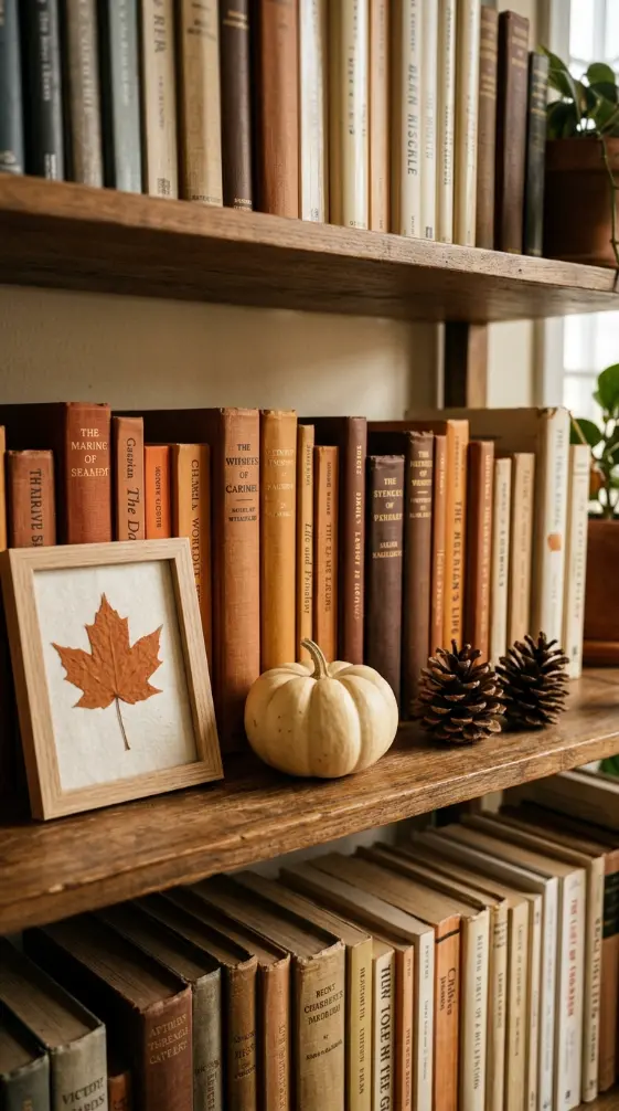 14 Small Space Fall Decorating Ideas for a Studio Apartment 8 8. The Bookshelf Fall Color Zone