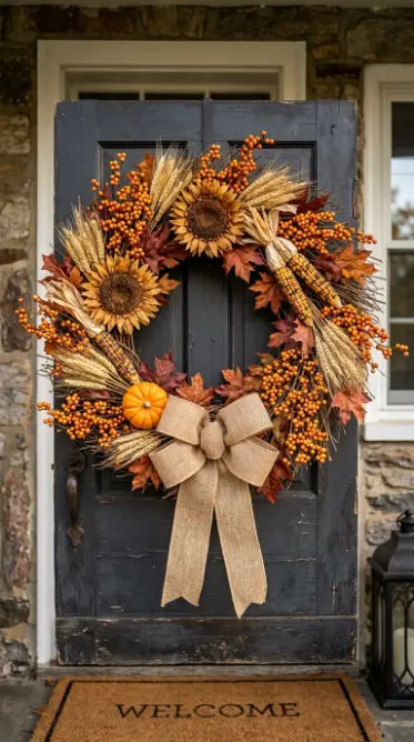 13 Outdoor Halloween Display Farmhouse Harvest Porch Style 8 8. The Farmhouse Harvest Door Wreath