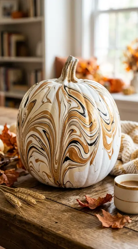 12 DIY Fall Home Decor Projects: Painted Pumpkin Collection 8 8. The Nail Polish Swirl on Water