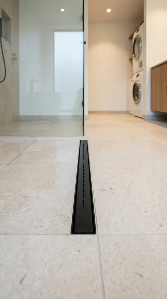 16 Laundry Room Bathroom Combo Maximized Built-In Minimal 9 9. A Slim Linear Floor Drain in the Wet Zone