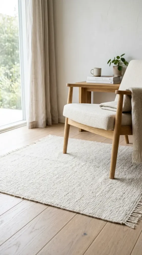 18 Small Reading Nook Cozy Corner Nordic Airy Minimal 9 9. Pale Wool Area Rug