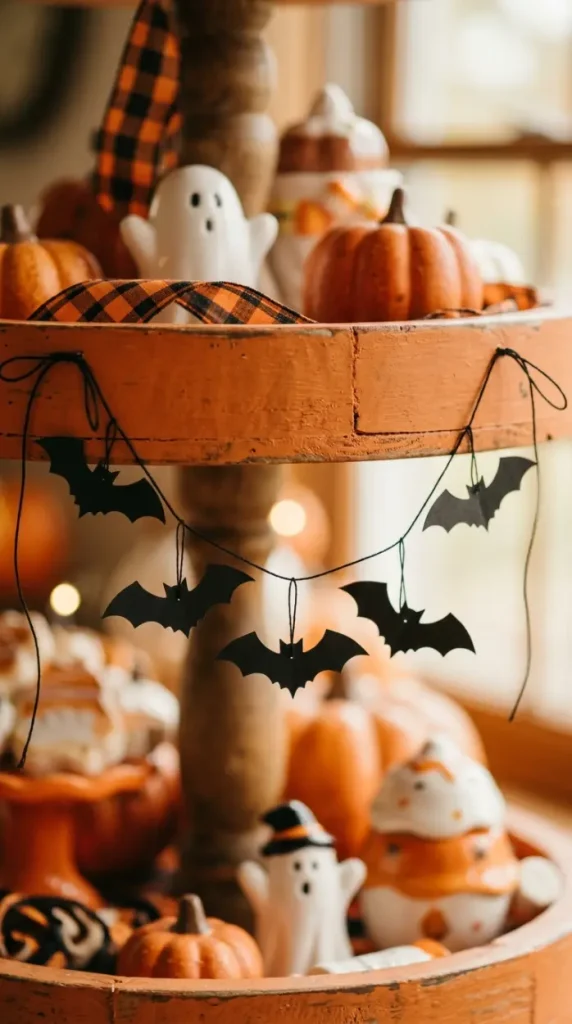 16 Cute Halloween Tiered Tray Black and Orange Classic Style 9 9. The Bat Cut-Out Garland Tier Drape