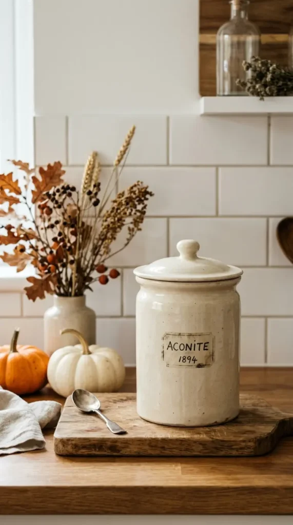 15 Chic Neutral Halloween Decor Kitchen Counter Style 9 9. The Cream Ceramic Crock or Apothecary Jar