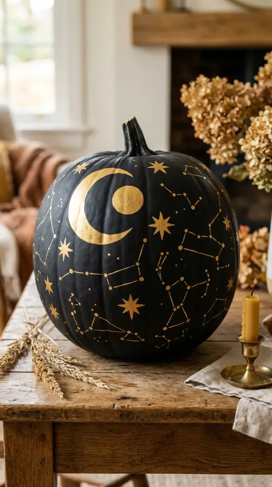 12 DIY Fall Home Decor Projects: Painted Pumpkin Collection 9 9. The Moon and Star Celestial Design