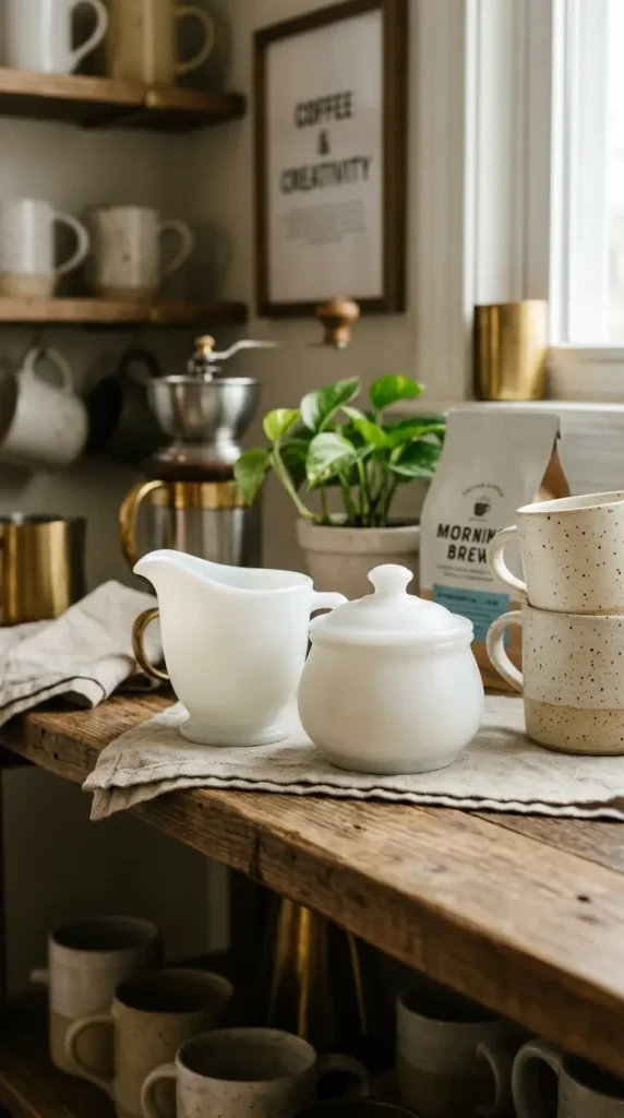 19 Eclectic Coffee Station Ideas With Vintage Charm 9 9. Vintage Milk Glass Creamer and Sugar Set