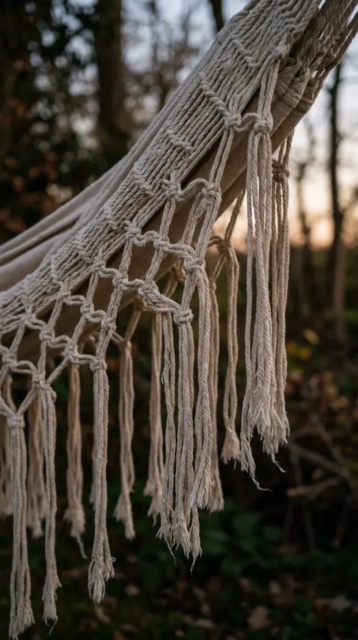 17 Summer Cottagecore Hammock Sitting Area Dusk Glow 9 9. Woven Cotton Hammock Fringe