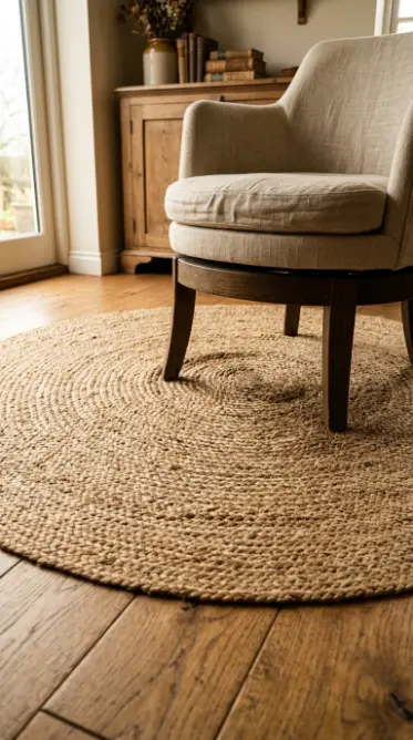 15 Light Linen Swivel Reading Chair Bedroom Nook Ideas 9 9. Woven Rug Beneath the Chair